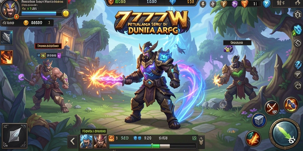 Tampilan utama gameplay <strong>7777W</strong> dengan pertarungan yang dinamis dan karakter yang menawan.