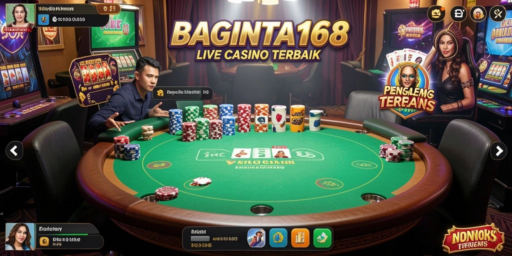 Screenshot gameplay live casino BAGINTA168 dengan dealer nyata.