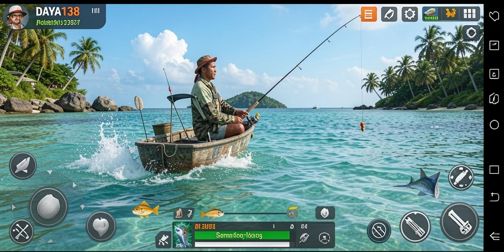 Gameplay DAYA138 saat memancing di lokasi laut yang indah dan menantang.
