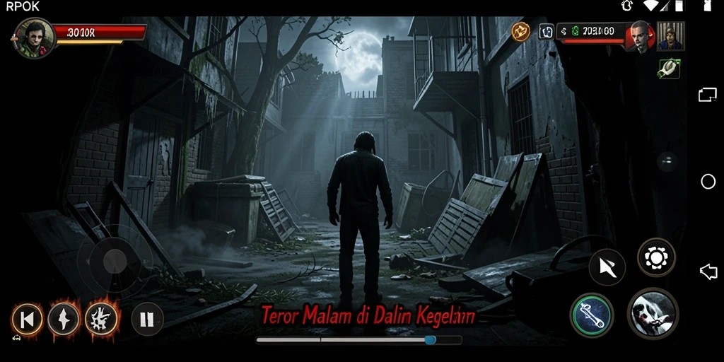 Screenshot gameplay RPOK menampilkan suasana horor yang mencekam.