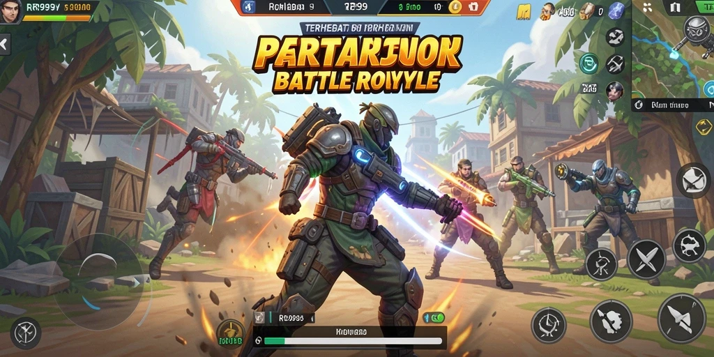 Tampilan gameplay seru dalam RR999 dengan pertempuran Battle Royale.